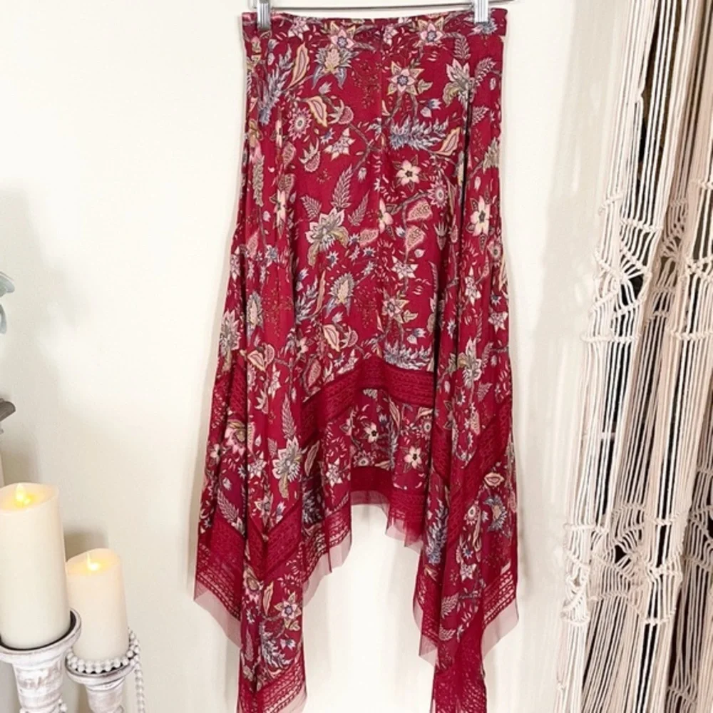 NWT BCBGMaxAzria Gypsy Red Floral High Low Flowy Skirt